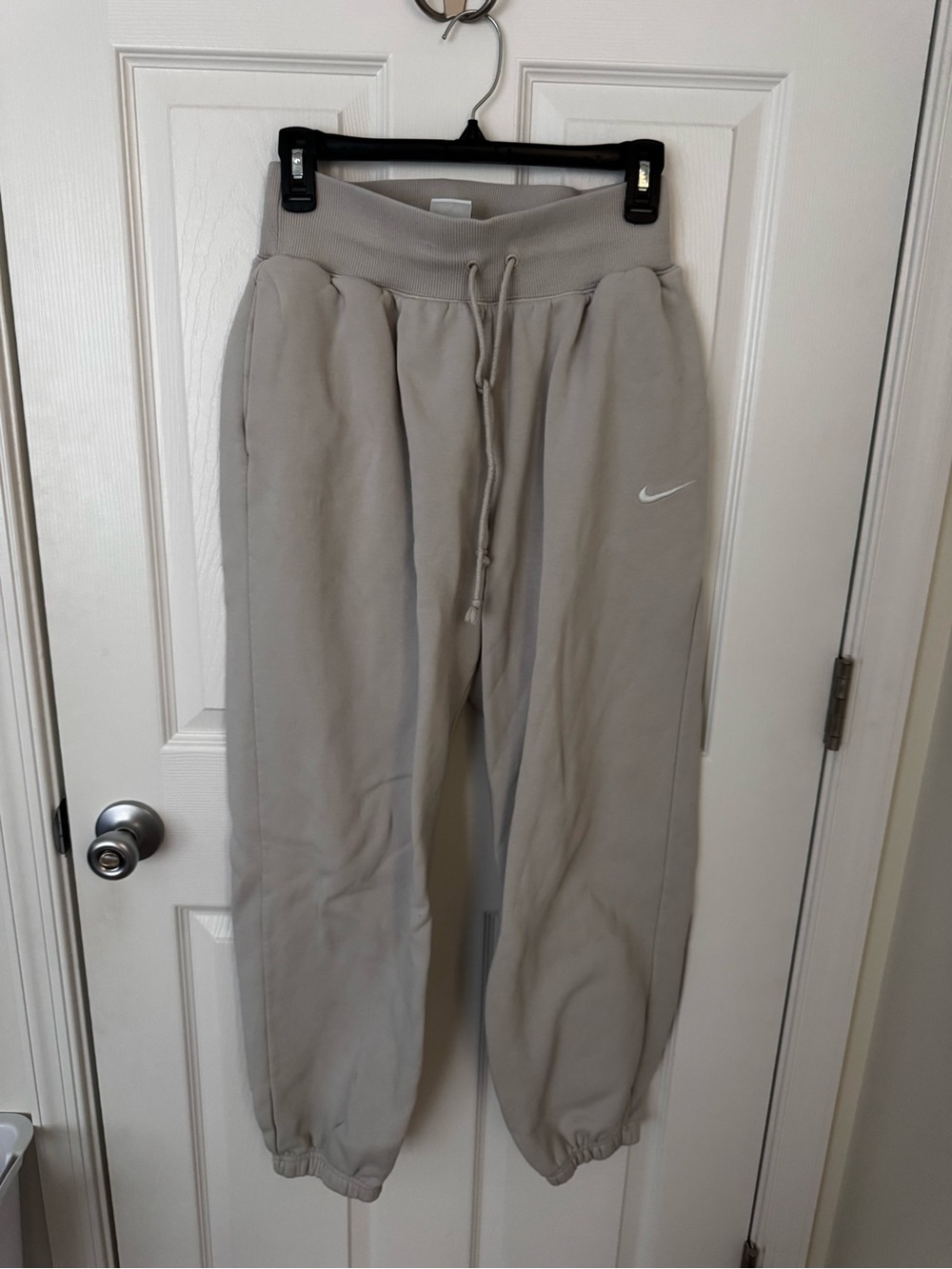 Nike Light Gray Joggers with White Logo - S